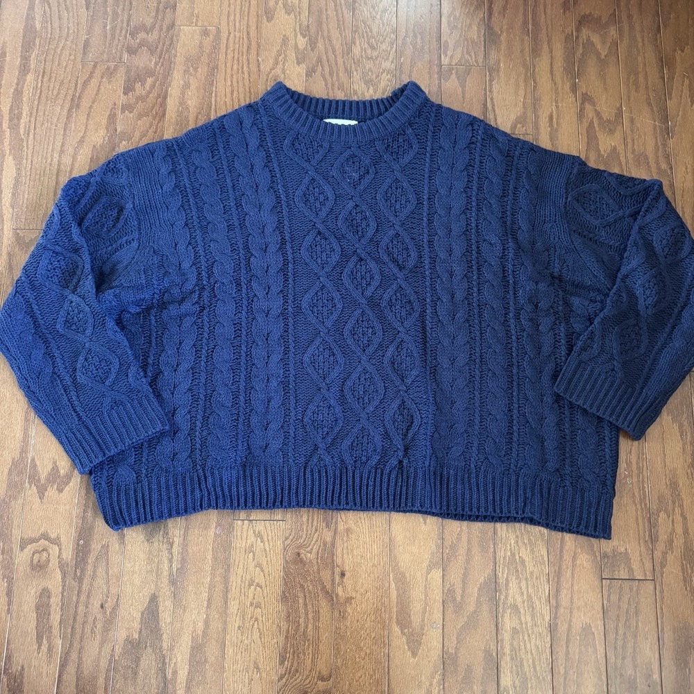 NWT's Simply Couture Womens 1X Fisherman Cable Knit Sweater Loose Fit Navy Blue - Picture 7 of 8